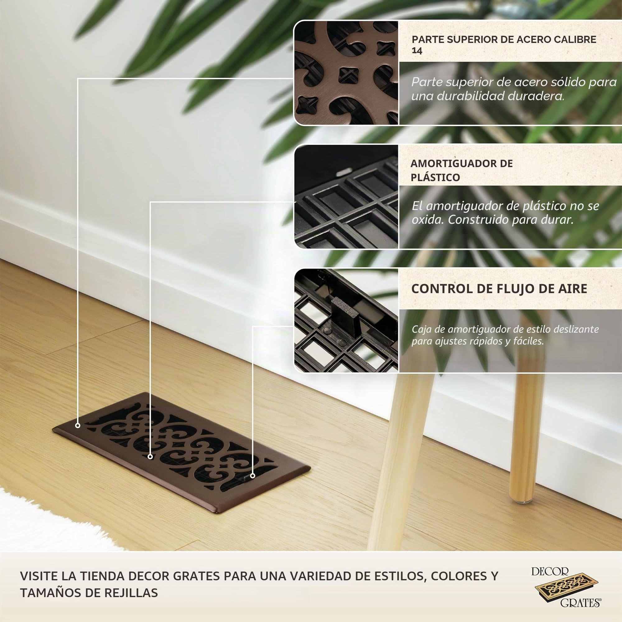Decor Grates, SPH410-RB, Rejilla de ventilación de suelo, 10 x 25 cm, acabado de bronce frotado