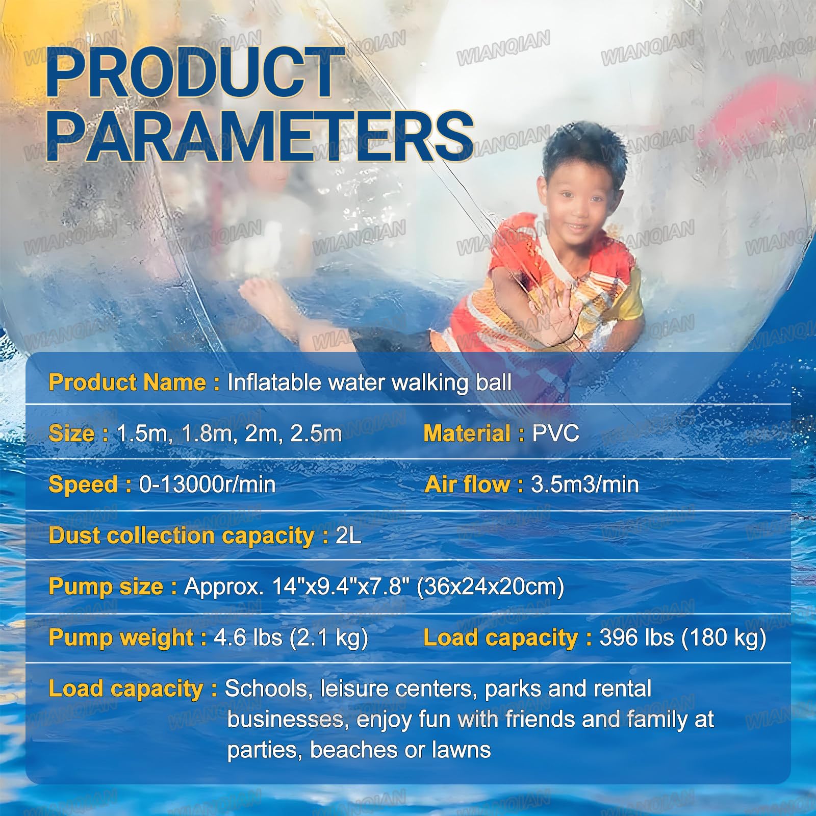 Palla Zorb Gonfiabile con Cerniera, Palla da Passeggio per Acqua in PVC Trasparente, Sfera per Passeggiata per Acqua Gonfiabile, PVC 0.18mm, Buona Tenuta, 0-13000 Giri/Min 透明-1.5米