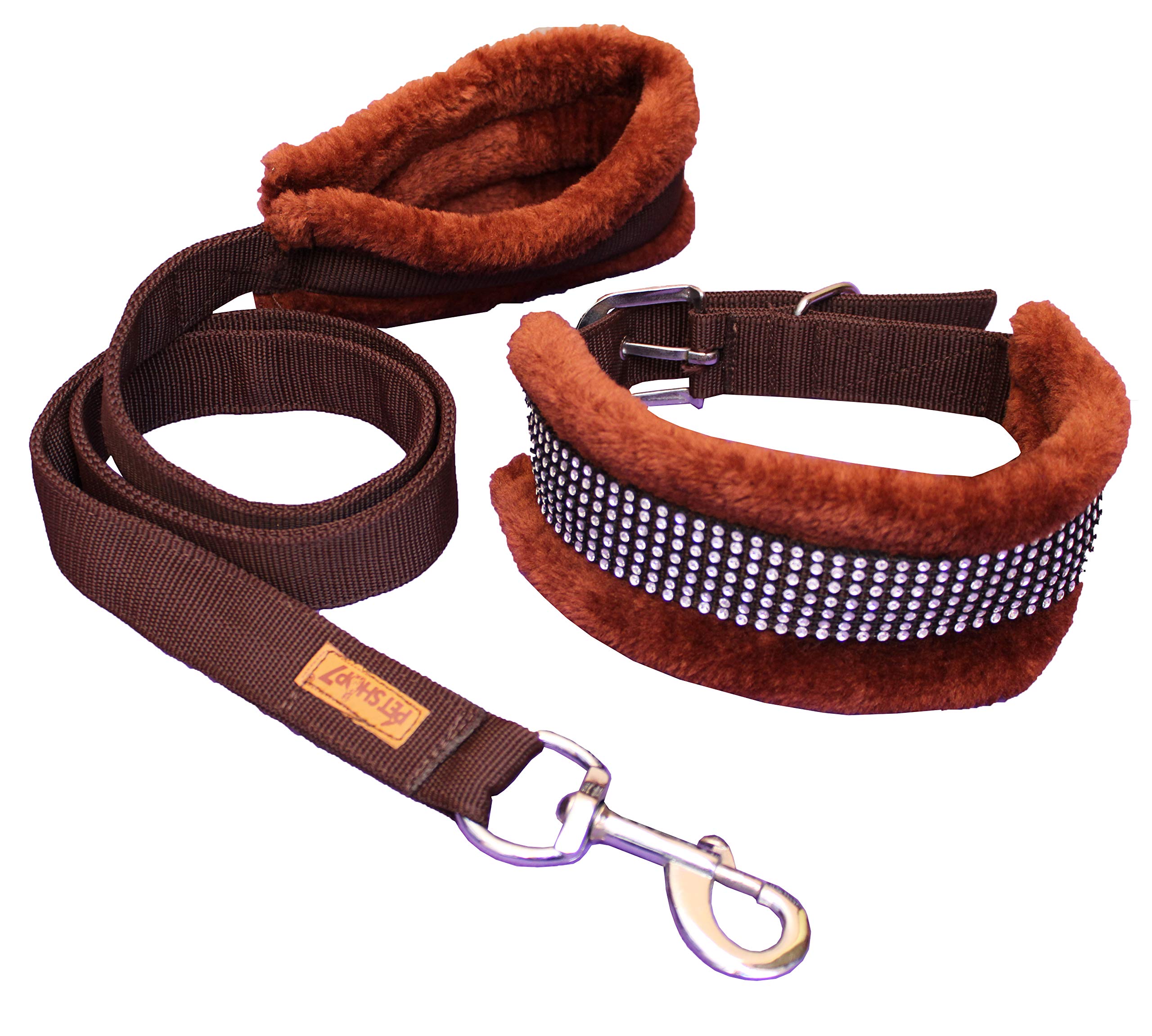 Petshop7 Nylon Nug Fur Padded Dog Collar & Dog Leash - Medium (Adjustable Neck Size : 14-17inch) Brown (B083ZCT7QG) Amazon Price History, Amazon Price Tracker