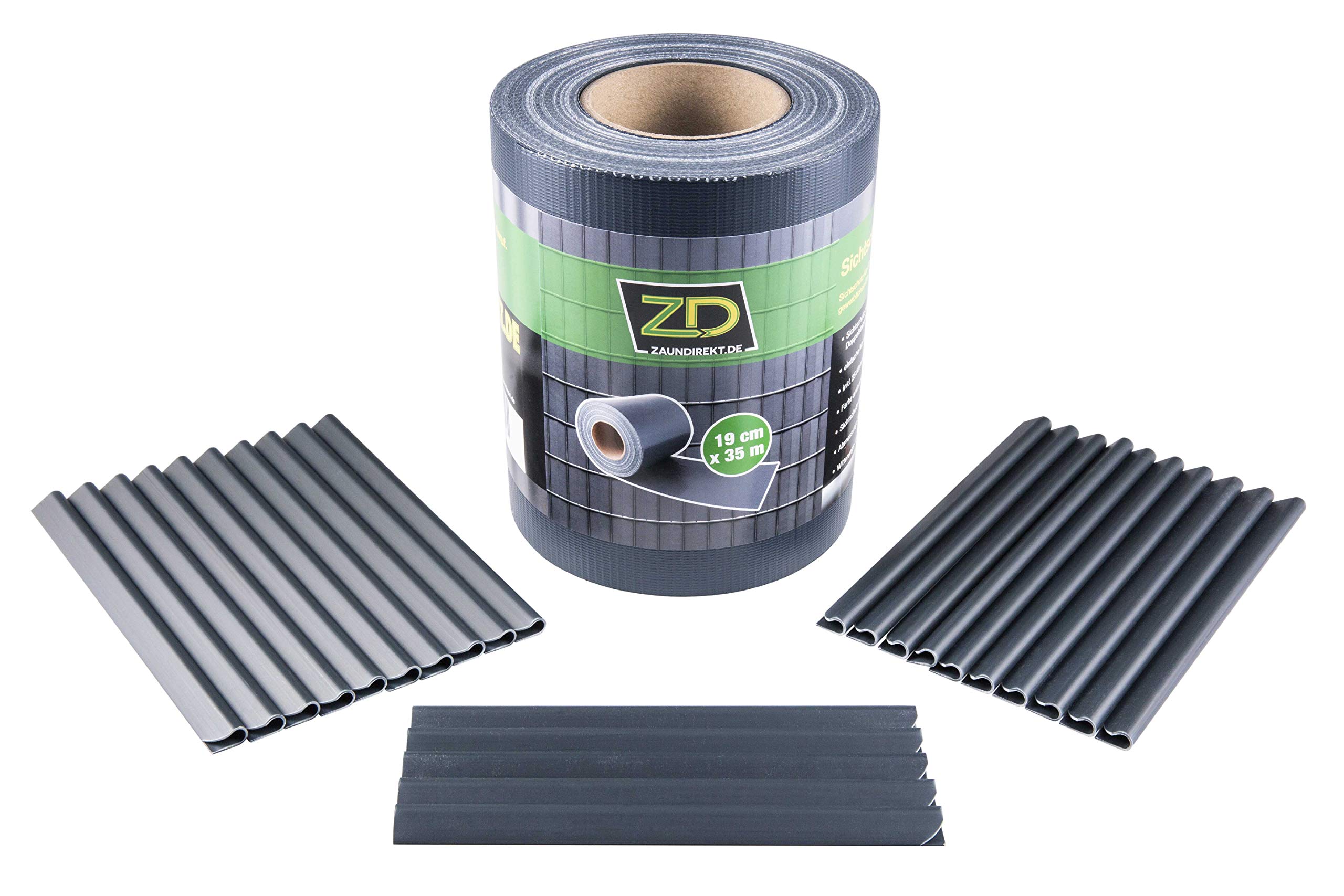 Zaundirekt Sichtschutzstreifen Für Doppelstabmatten – 35 M X 19 Cm, Anthrazit (RAL 7016) Inkl. Clips