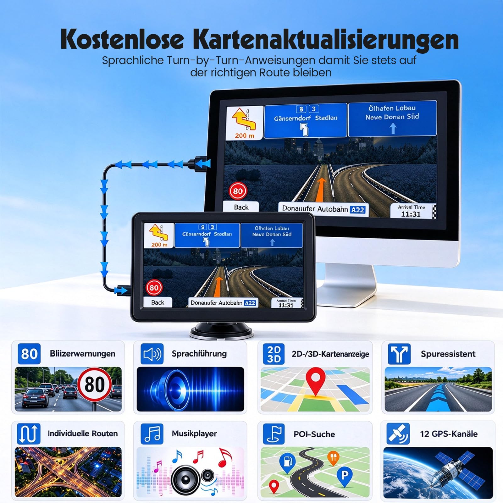 7 Zoll Navigationsgeräte für Auto LKW Navi, Lebenslange Karten
