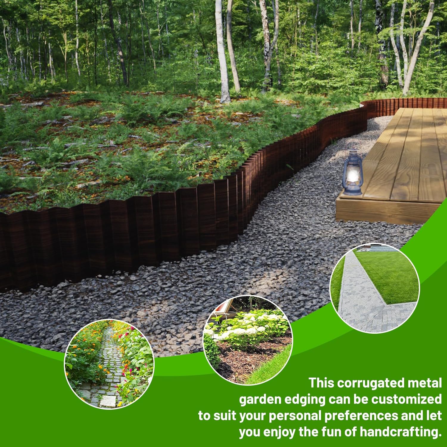 SnugNiture 3 Rolls Corrugated Metal Garden Edging,8" x 20' Landscape Edging Border,Sturdy Metal Lawn Edging for Landscaping, Garden,Flower Bed and Yard(Total 60 Ft)