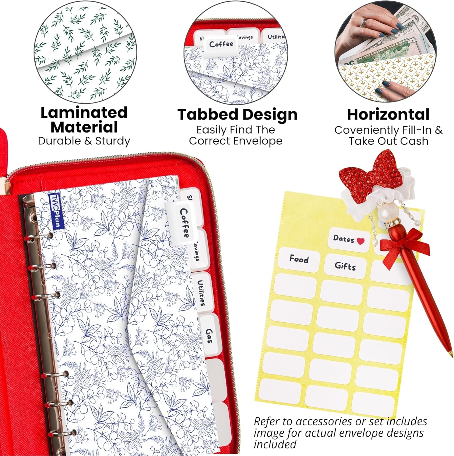 Cash Envelope Wallet All in One Budget System with 12x Tabbed Cash Envelopes, 12x Monthly Budget Cards,1x Yearly budget planner sheet Complete Money Organizer Set for Cash RFID Protection