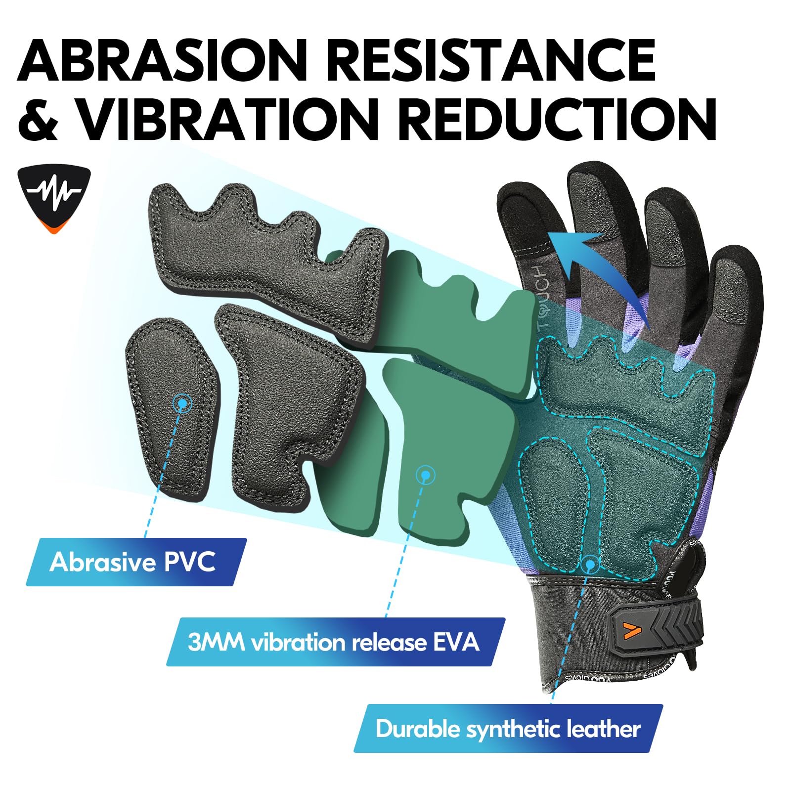 Vgo...Heavy Duty Work Gloves for Women,Synthetic Leather Yardwork Gardening Gloves,Impact Protection Construction Gloves,Vibration Reduction Mechanic Gloves Women Touchscreen 1Pair SL8849IP(Purple,M) - Image 4