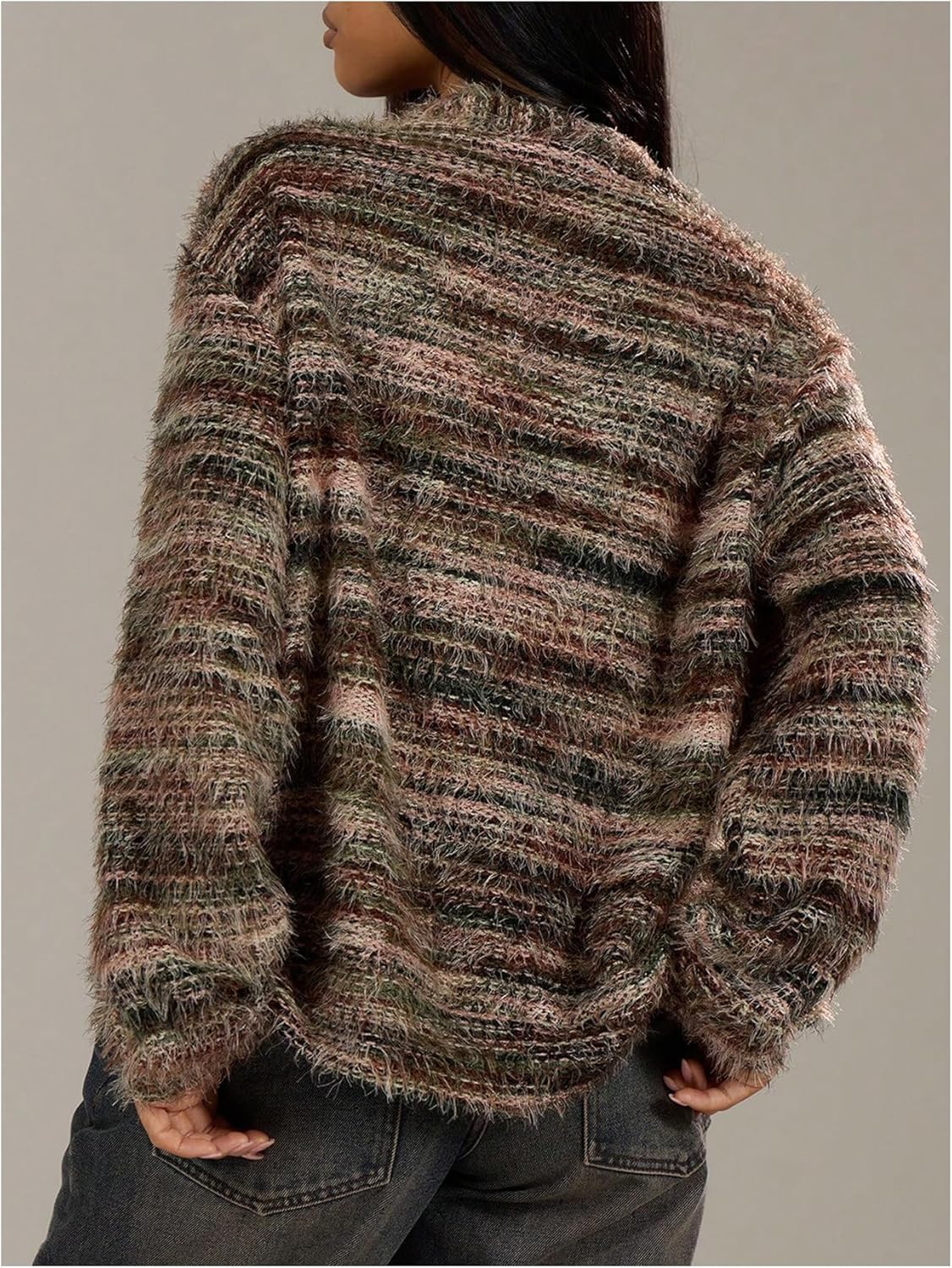 COZYEASE Women's Oversized Striped Cardigan Sweaters Button Down Long Sleeve Drop Shoulder Knit Outerwear Coat - Image 2