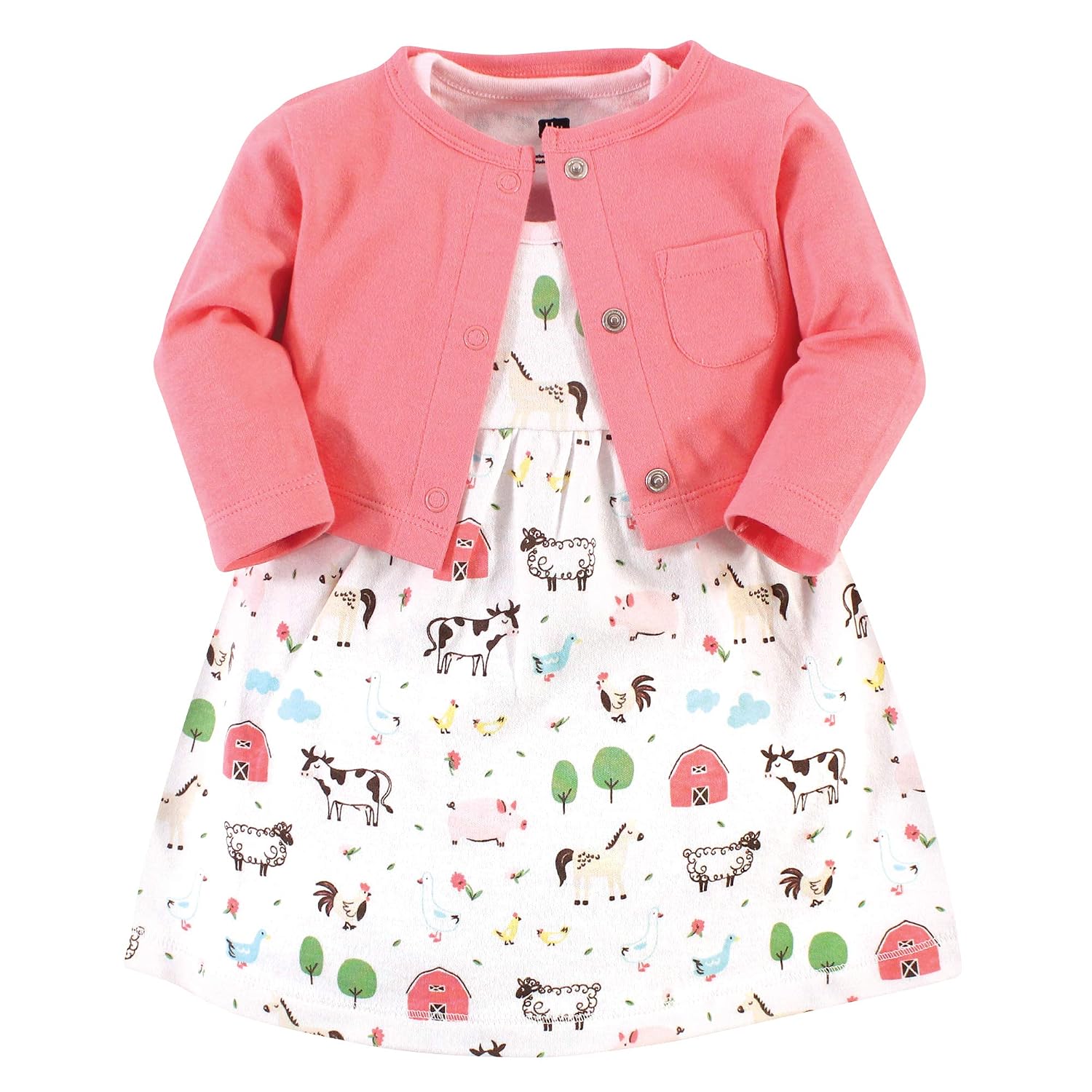 Hudson Baby Girls' Cotton Dress and Cardigan Set, Farm Animals, 9-12 Months - Review, Price and Buying Guide