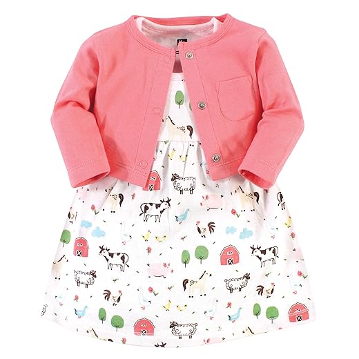 Hudson Baby Baby Girls' Cotton Dress and Cardigan Set