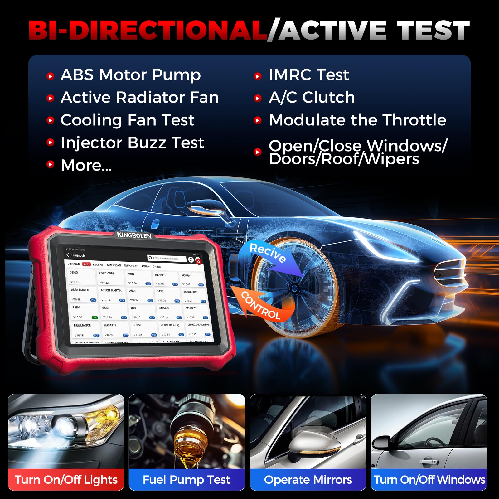 KINGBOLEN K8 PRO Narzędzie diagnostyczne OBD2 dla wszystkich pojazdów, dwukierunkowe narzędzie diagnostyczne samochodu z diagnostyką wszystkich systemów, 42+ reset serwisowy, aktywny test, kodowanie