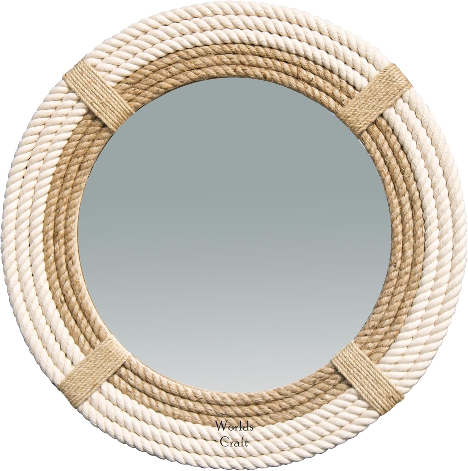 Nautical Hampton Round White Rope Mirror Twisted Rope Home Decor Art Wall Hanging Mirror Coastal Cotton Rope Mirror Wall Mounted Mirror Hanging | Home Deco (15 Inch)