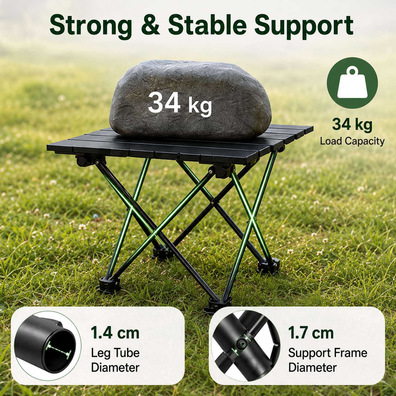 Tavolo pieghevole da campeggio, nero, con borsa per il trasporto, 42 x 35 cm, multiuso, tavolo da viaggio, tavolo da picnic, giardino, viaggi, mobili da campeggio