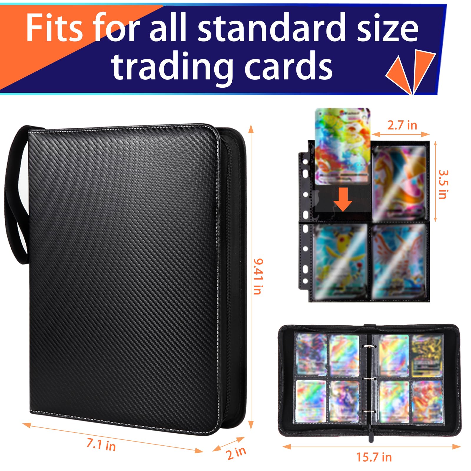 Leather Pokemon Card Binder - 400 Pocket Portfolio For TCG Collectors,  Pikachu Design Pokemon Cards Binder