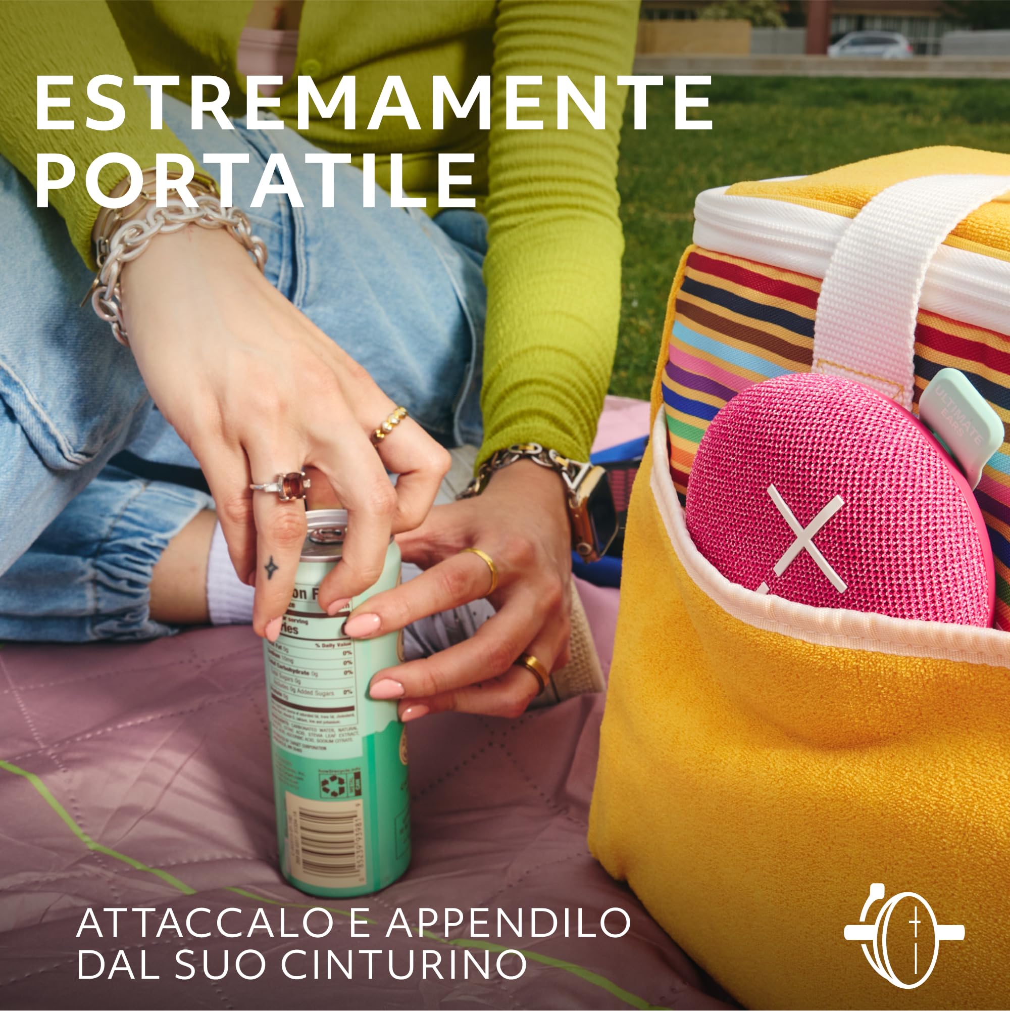 Ultimate Ears Miniroll Altoparlante Bluetooth impermeabile ultraportatile, bassi potenti, resistente alla polvere IP67, raggio d’azione di 40 m - Calming Pink