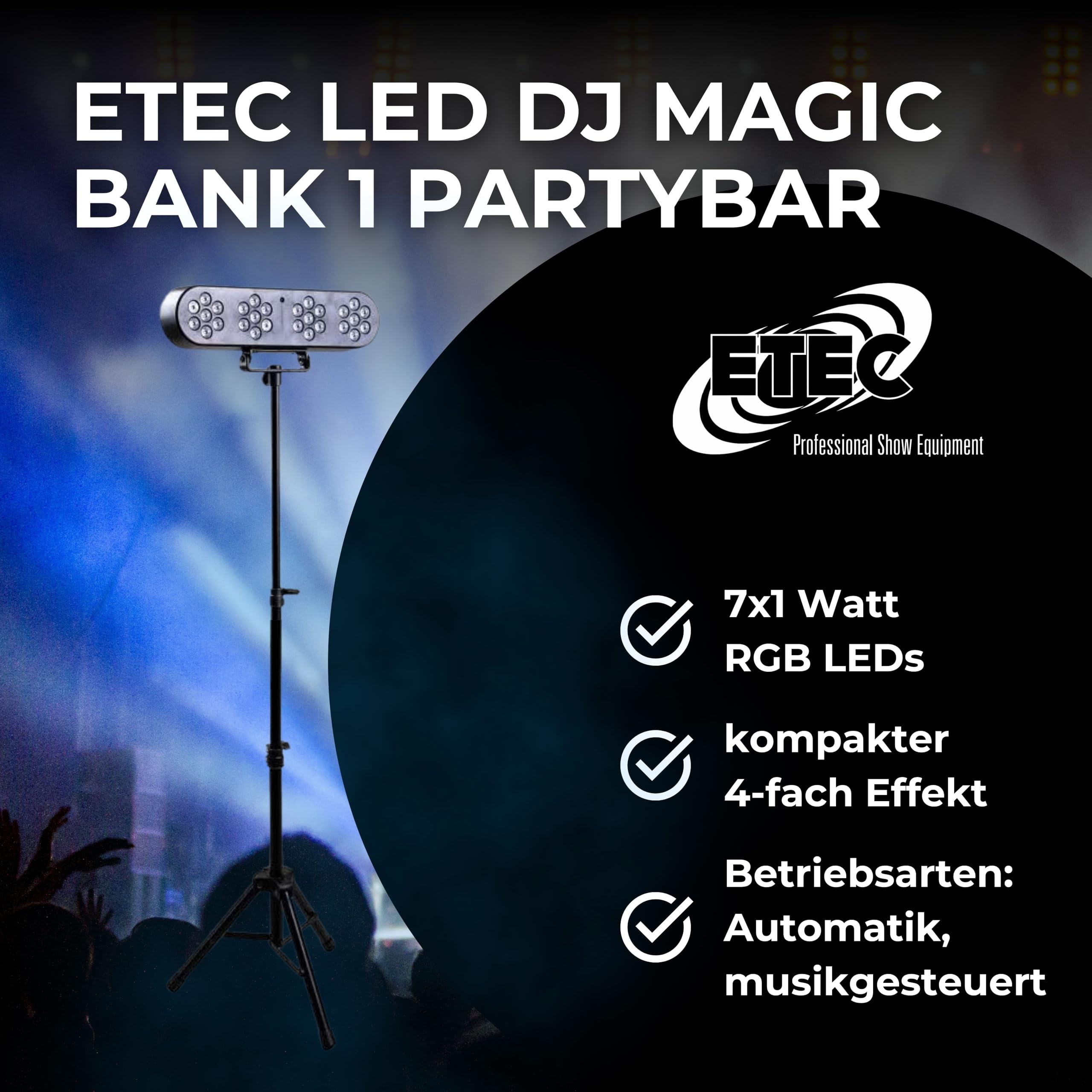ETEC Professional LED DJ Magic Bank 1 Partybar Effekt Scheinwerfer mit Stativ und Fernbedienung RGB Discolicht Lichtanlage Komplettset PAR Scheinwerfer Veranstaltung Bühne