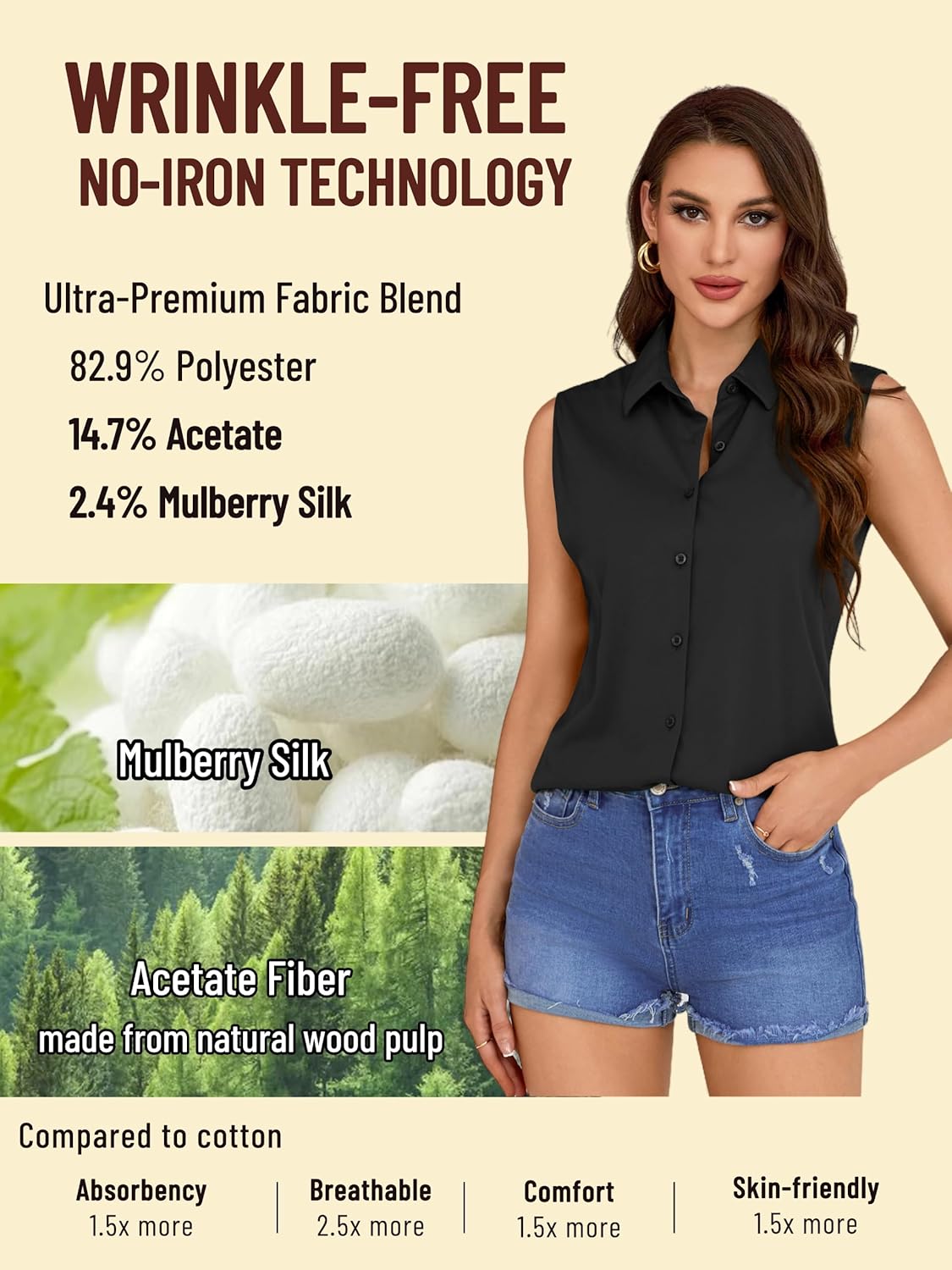 COUXILY Wrinkle-Free & Non-Iron Women's Sleeveless Button Down Shirts Blouses with Mulberry Silk Tank Casual Work Tops - Image 2