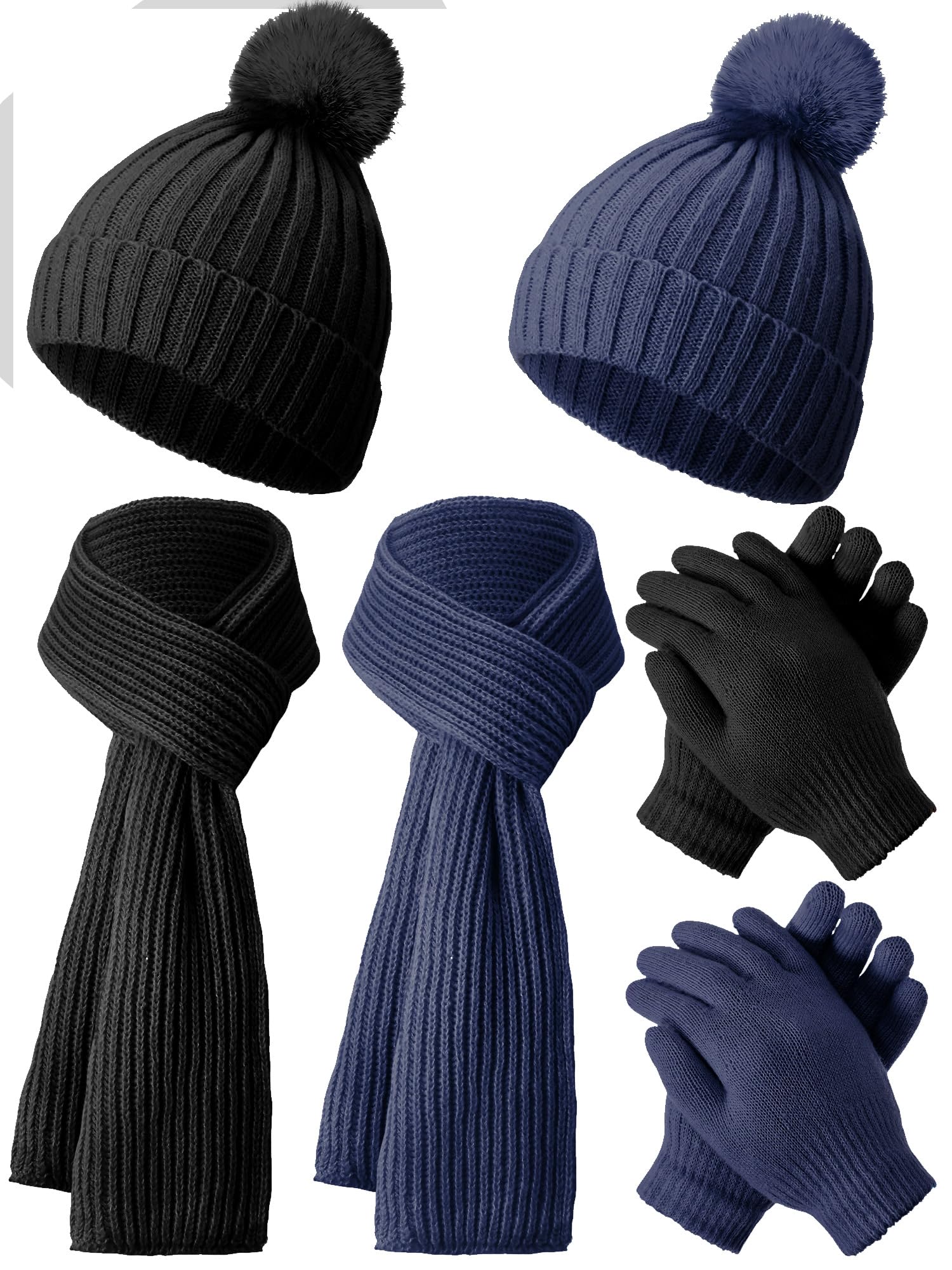 JaGely 2 Sets Kids Winter Hat Gloves Scarf Set Girls and Boys Knit Hat with Pom Warm Scarf Snow Gloves for 3-10 Years Toddler