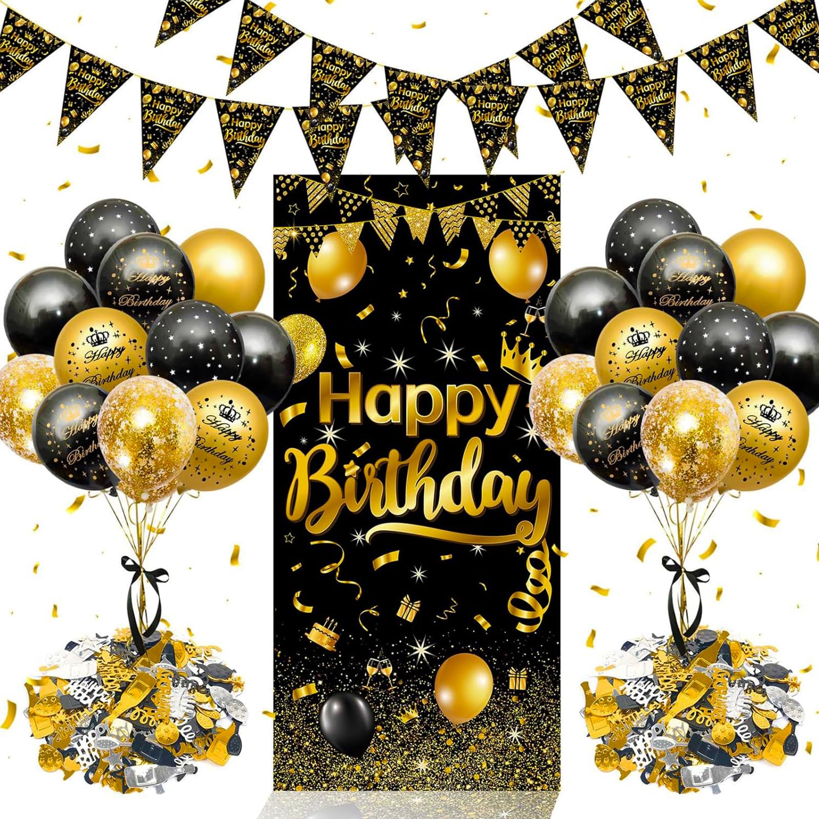 Geburtstagsdeko Mann Frauen Rinllon Birthday Decoration Luftballons Schwarz Gold Mit Konfetti Geburtstags Deko Lange Geburtstagsbanner Girlande Happy Birthday Geburtstagsdekoration.