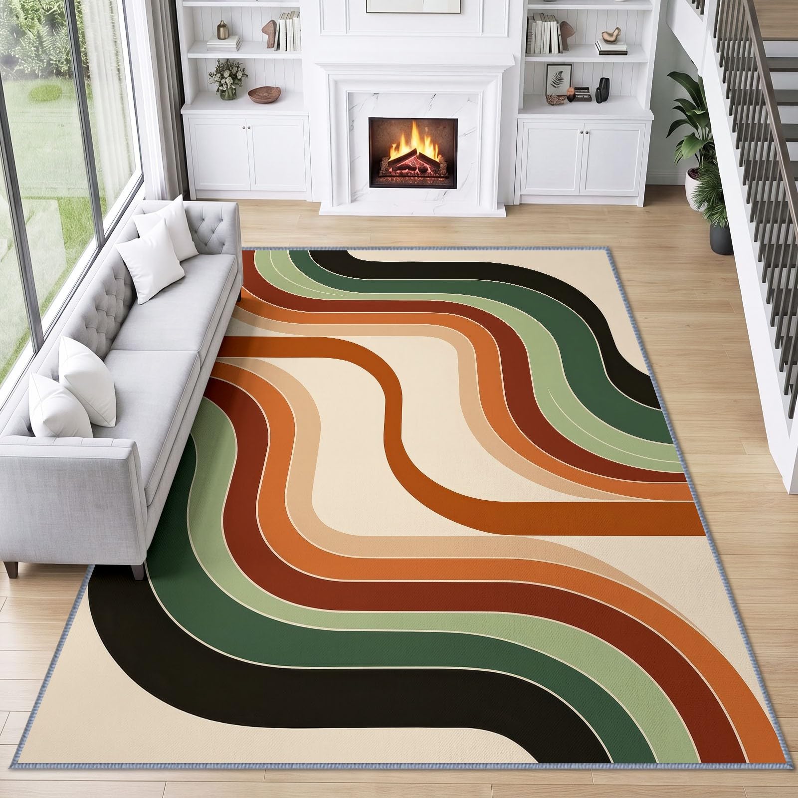 Générique Nastro, tappeto da soggiorno, lavabile, 160 x 230 cm, lavabile in Boemia, astratto, antiscivolo, lavabile in lavatrice, a pelo corto, morbido, per soggiorno, camera da letto o ufficio