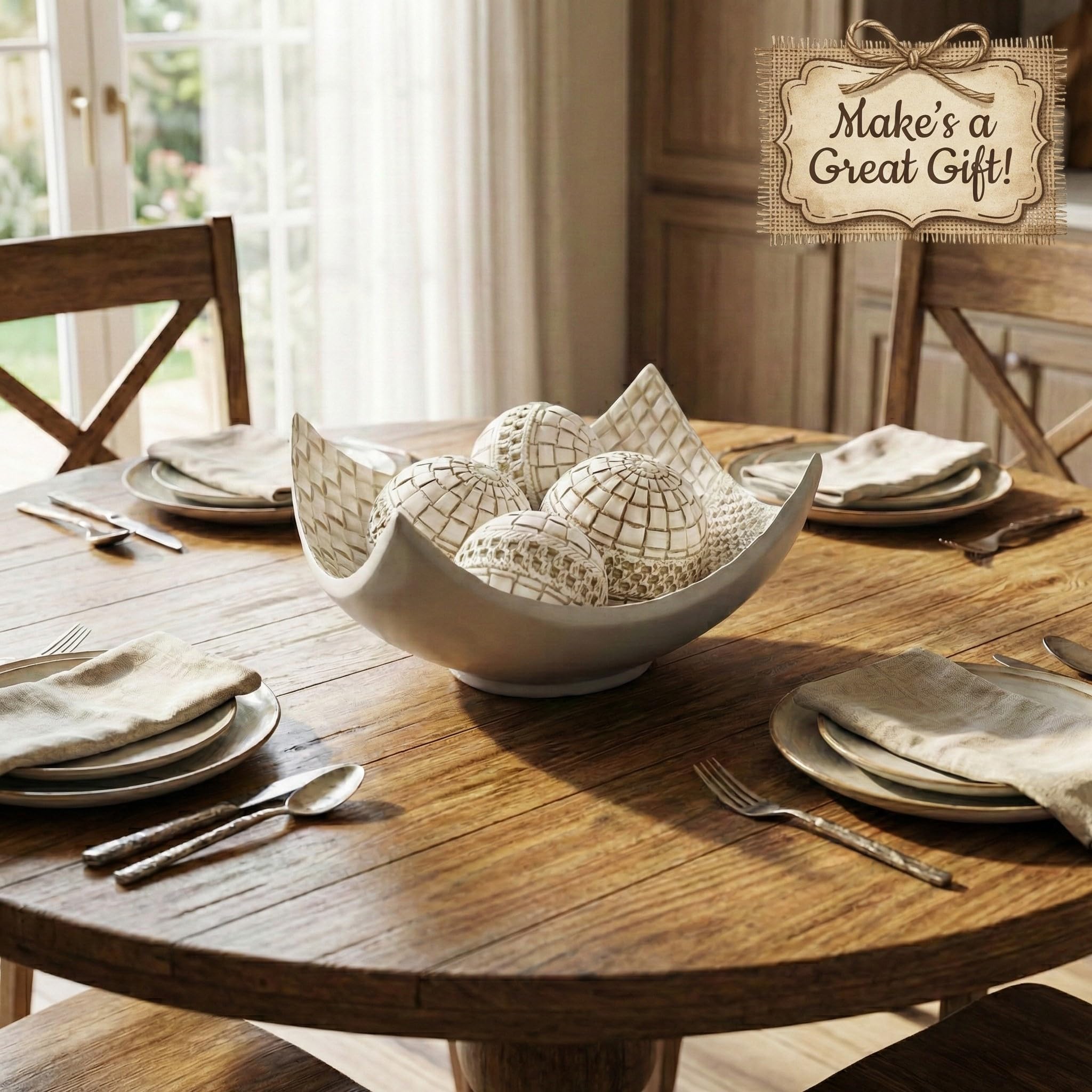 2 Ciotole In Legno Decorative Rustiche | Set Ciotole Per Pane E Impasto | Bianco, Dimensioni Miste Per Cucina E Tavola - 5