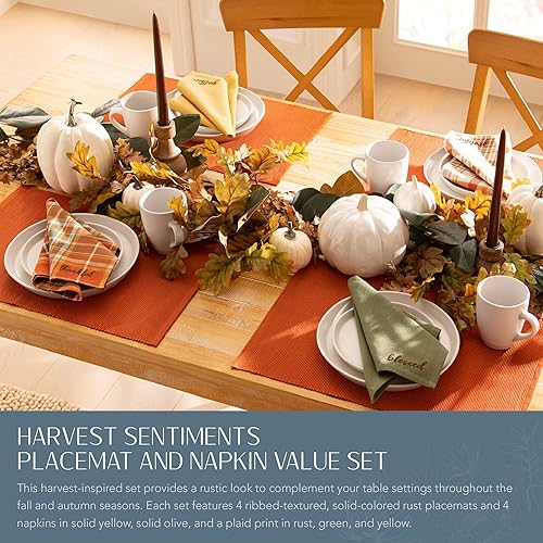 Miniatura 2 de Elrene Home Fashions Harvest Sentiments - Juego de 4 servilletas de tela y 4 manteles individuales acanalados, grande, multicolor, 8 piezas