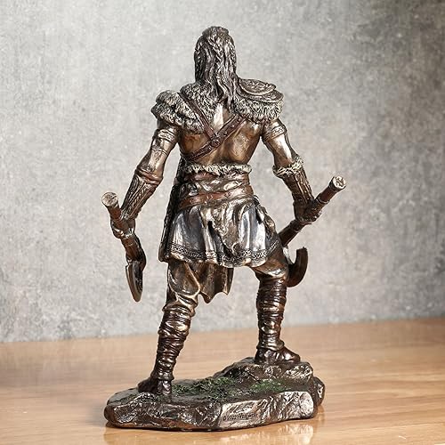 Miniatura 5 de Veronese Design 6 14 pulgadas vikingo gemelo hachas guerrero escultura masculina resina escultura acabado de bronce fundido en frío