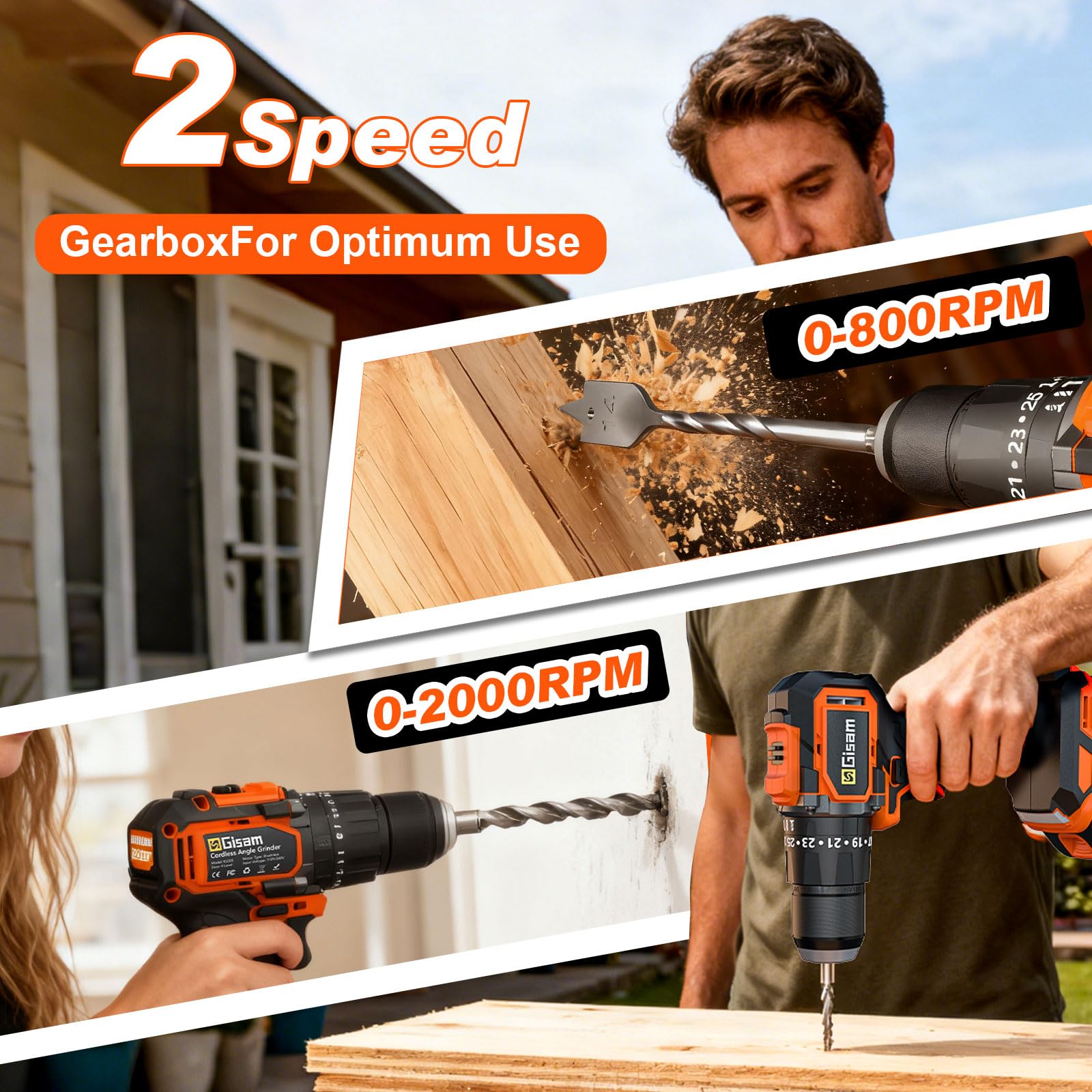 Taladro a Batería 21V, Kit Taladro Inalámbrico Con 2 Baterías, Motor Brushless 1200W 75Nm, 25+3 Niveles, Mandril 13mm, 2 Velocidades, Gran LED, 29 Accesorios Para Hogar & DIY de Jardín