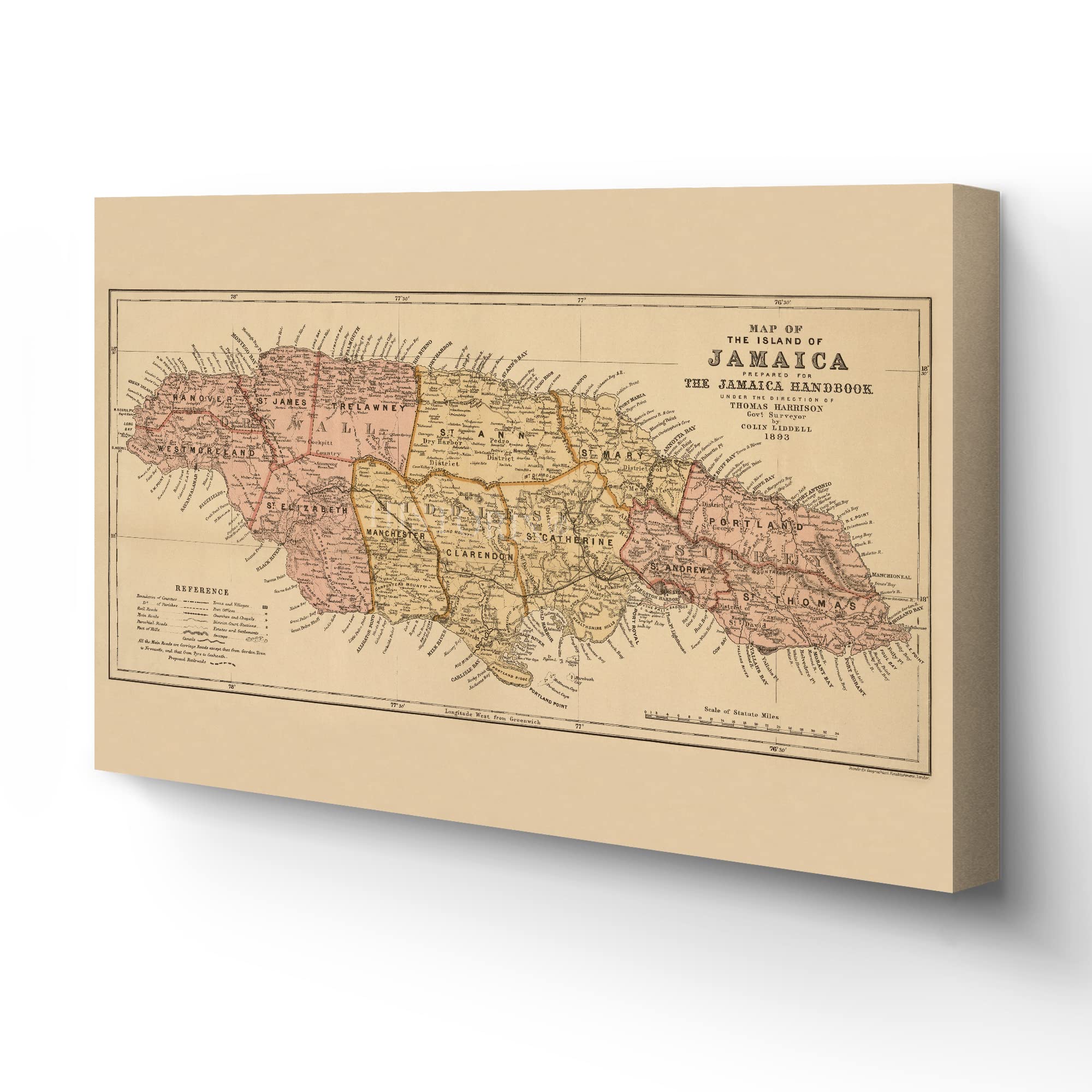 Buy HISTORIX Vintage 1893 Jamaica Canvas Art 24x36x1.5 Inch Canvas