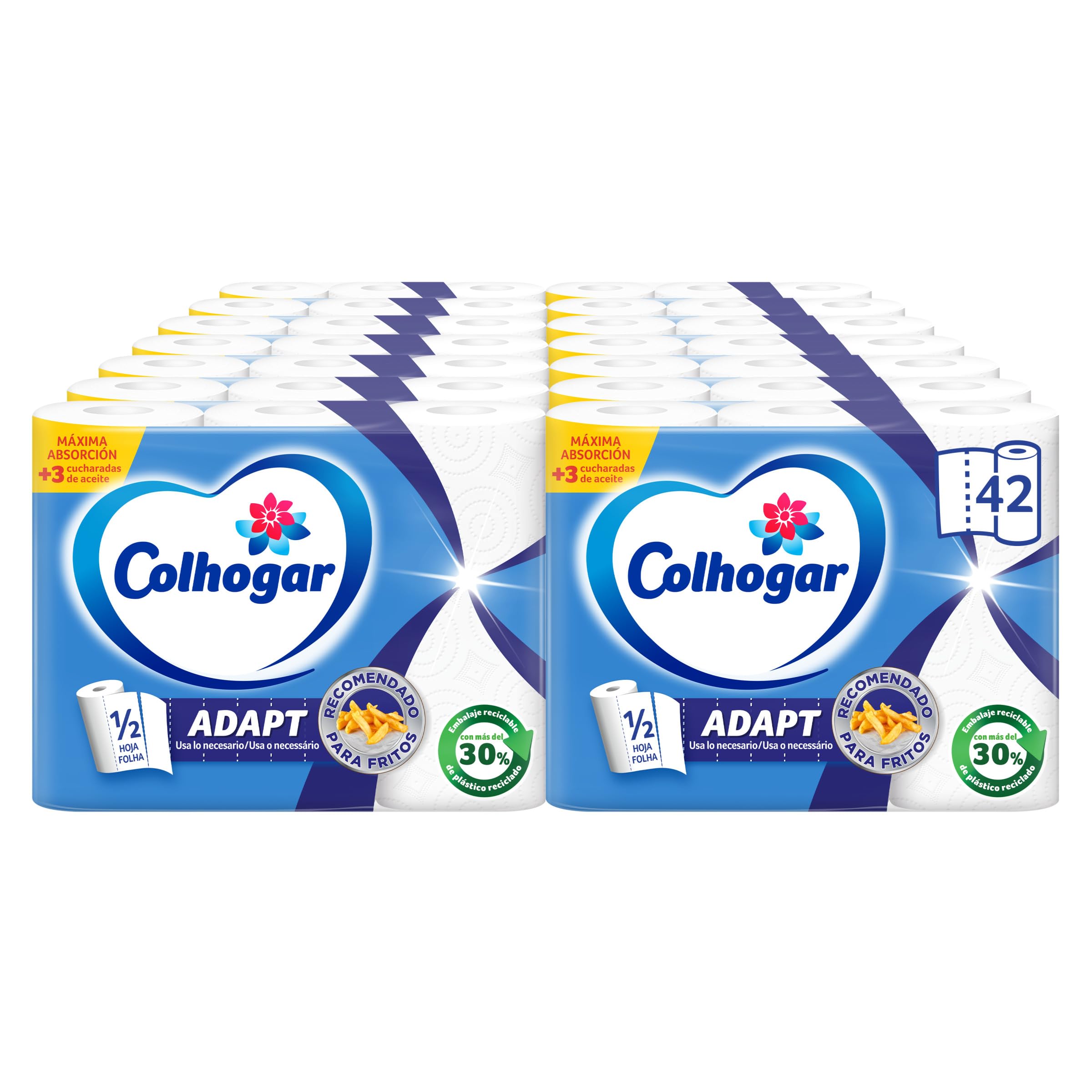 Colhogar Adapt 14x3 - Papel Cocina con Precorte de Media Hoja - 42 Rollos