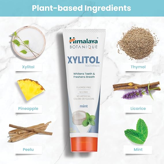 Himalaya Botanique Xylitol Fluoride-Free Toothpaste, Mint, 4 oz, 2 Pack