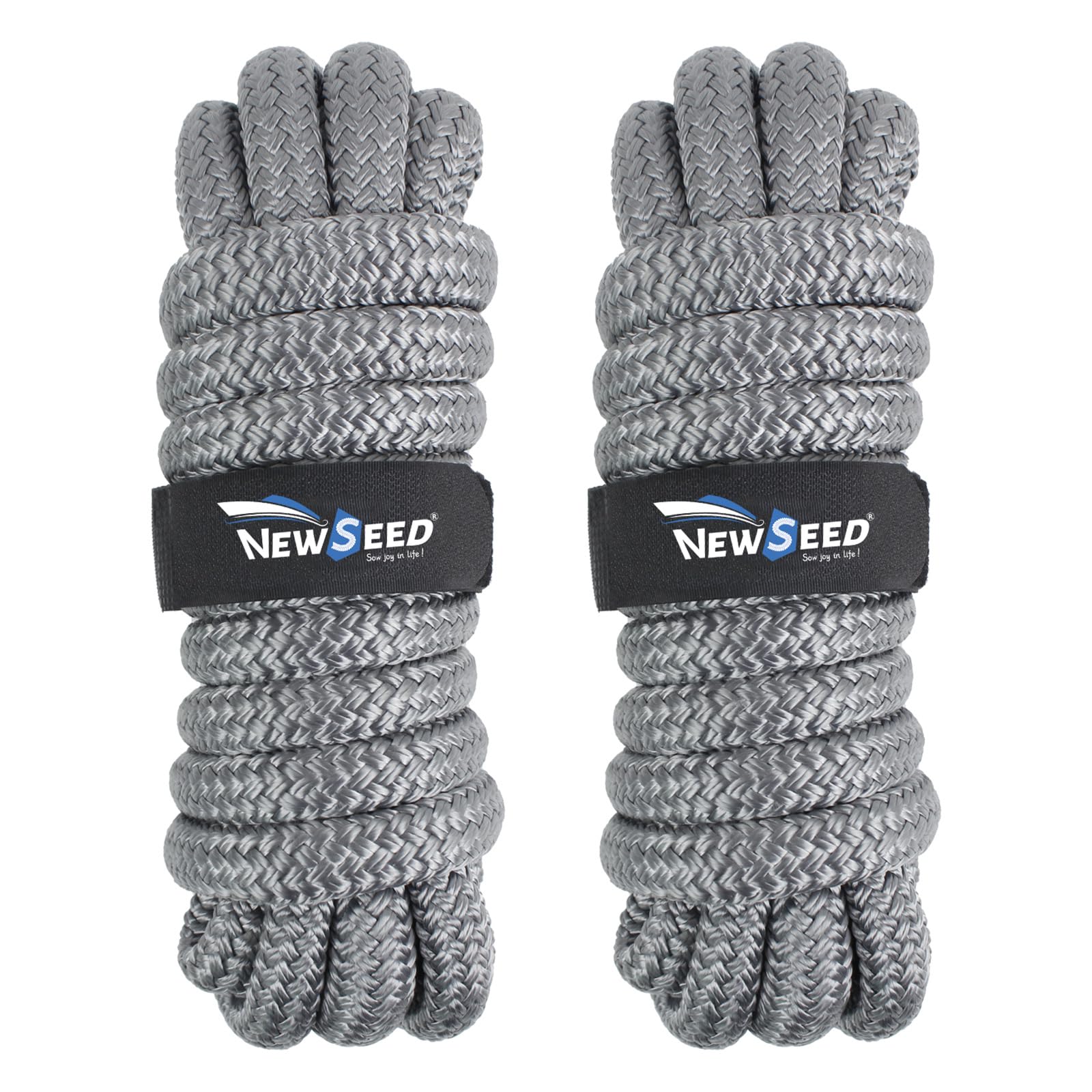 MALZE-NEWSEED Dock Lines 2 Pack 5/8" x 25' Double Braided Nylon Boat Rope with 15" Eyelets, Marine Grade Premium Mooring Lines for Docking, Grey