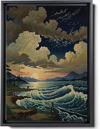 Canvas Print Wall Art Retro Wave Art A Storm Wall Art Print Sea Wave In The Night And Trees Stormy Waves Art Decor Canvas, Print