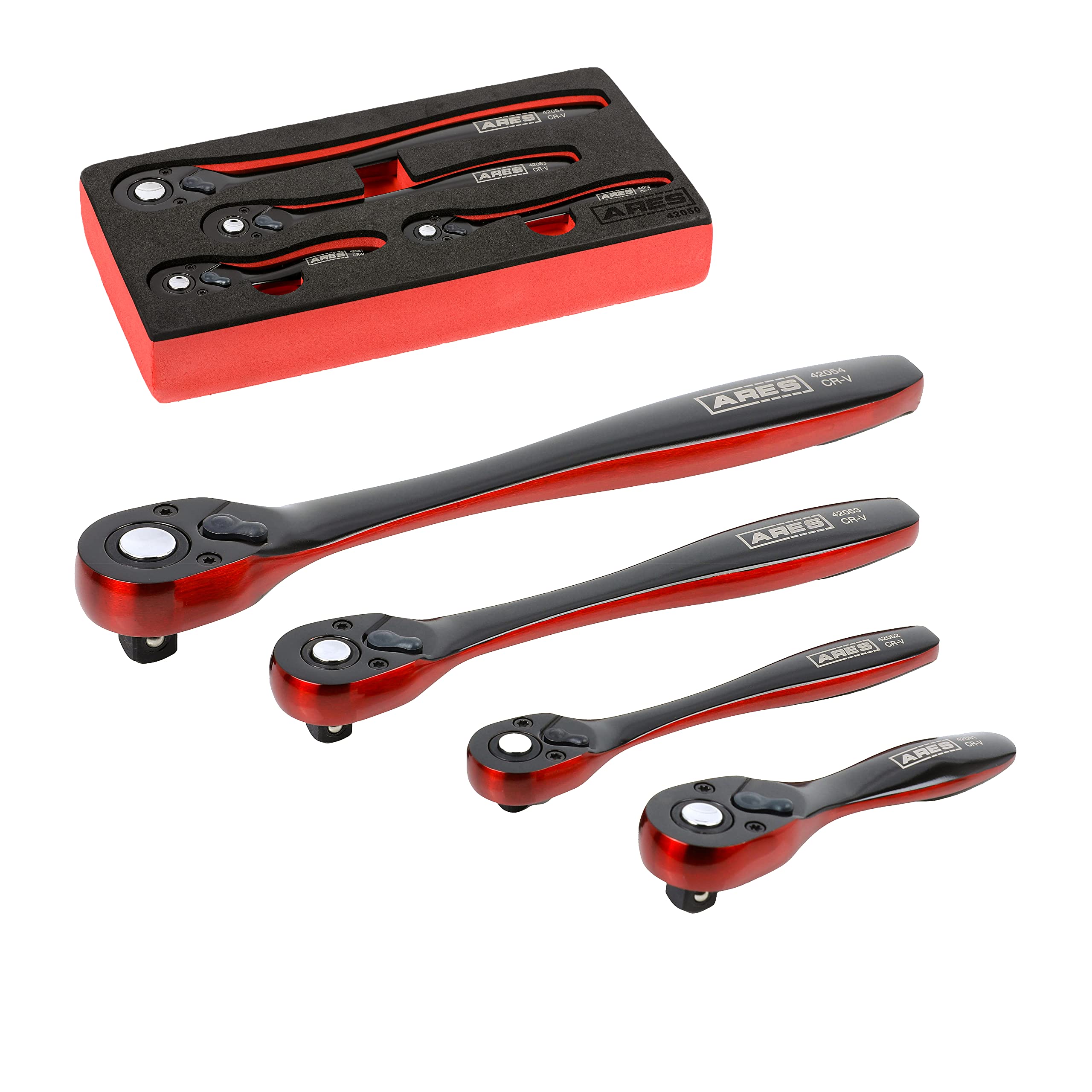 ARES 42050-4-Piece Dual Tone 72-Tooth Ratchet Set - Easy Quick