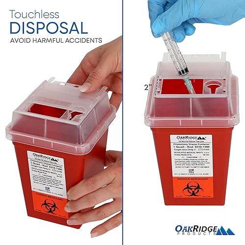 Miniatura 3 de Oakridge Products Recipiente para objetos punzantes para uso doméstico y profesional de 1 cuarto (paquete de 5), eliminación de agujas y jeringas de