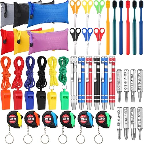Therwen 36 Pcs Operation Christmas Bulk Mini Operation Tool Kit with Tool Bags Toothbrush Whistle Scissors Screwdriver Tape Measure for Adults Christian Charity Donation Box Gifts Bag Fillers