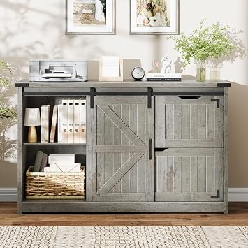 Halitaa 47.8 Farmhouse File Cabinet with Sliding Barn Door, Grey