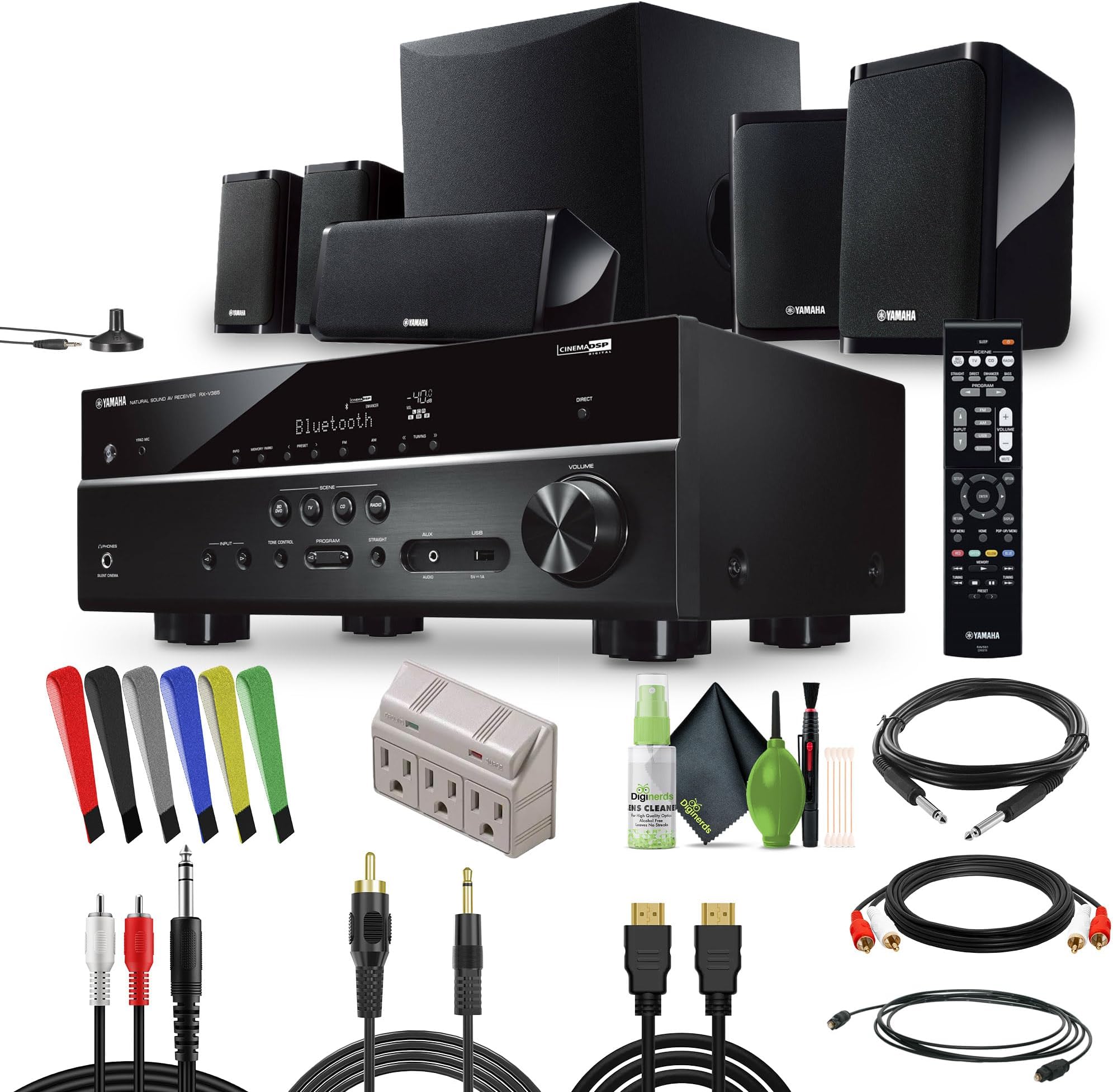Yamaha Audio YHT-4950U 4K Ultra HD 5.1-Channel Home Theater System with 8" 50W RMS Powered Subwoofer Speakers, True Surround Sound, AV Receiver and Bluetooth Music Streaming Bundle with Accessories