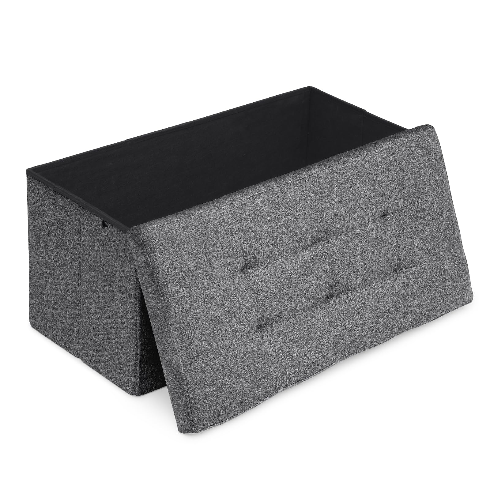 Photo 1 of Athena Collection 30" Storage Ottoman Bench Folding Bench with 90L Hidden Storage, Large End of Bed Bench Linen Foot Rest Stool Chest with Flipping Lid for Living Room, Bedroom, Entryway, Dark Gray