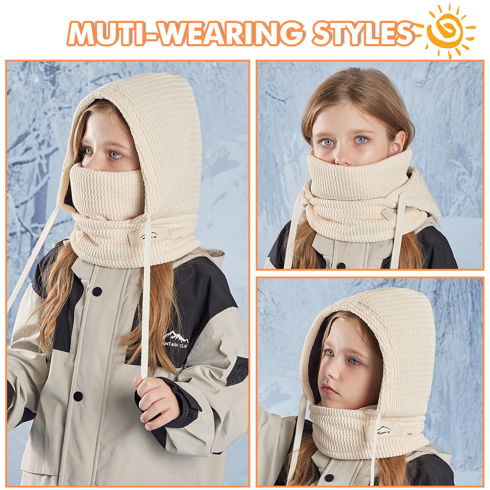 Pasamontañas Térmico Invierno Niños 4-10 años, Multifuncional Cálido Prueba de Viento Máscara De Esquí Ciclismo, Sombreros Gorro de punto Forro Polar Calentador de Cuello, Mascarilla Niños Niñas