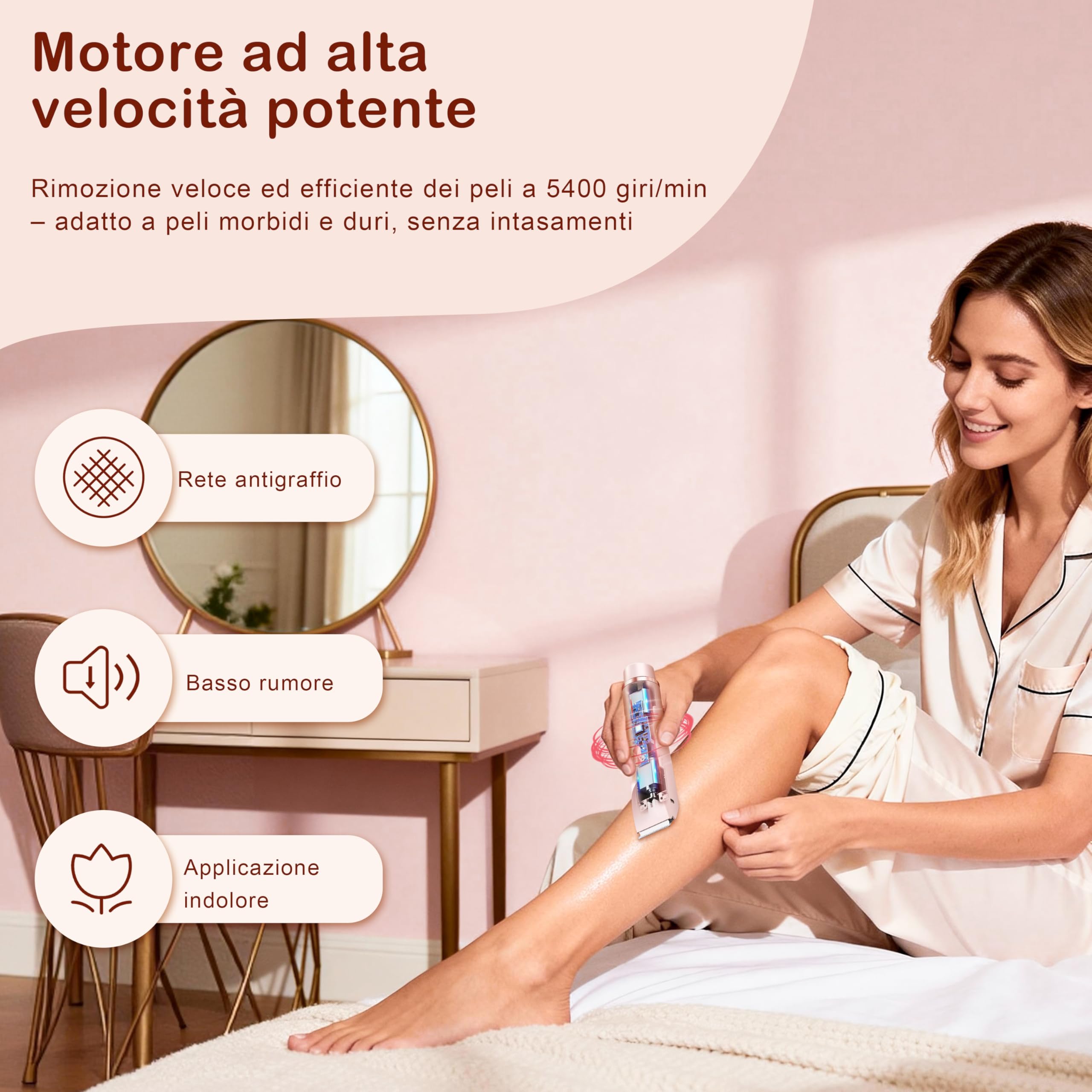 Rasoio Elettrico Donna 2 in 1, Depilatore Elettrico Donna per Rasoio Parti Intime,Rasoio Elettrico Corpo IPX7 Impermeabile,Rasoio Elettrico a Doppia Testa per Donna per Corpo Ascelle Gambe Bikini