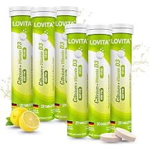 LOVITA Calcium + Vitamin D3 Effervescent Tablets, 20 Count, Pack of 6