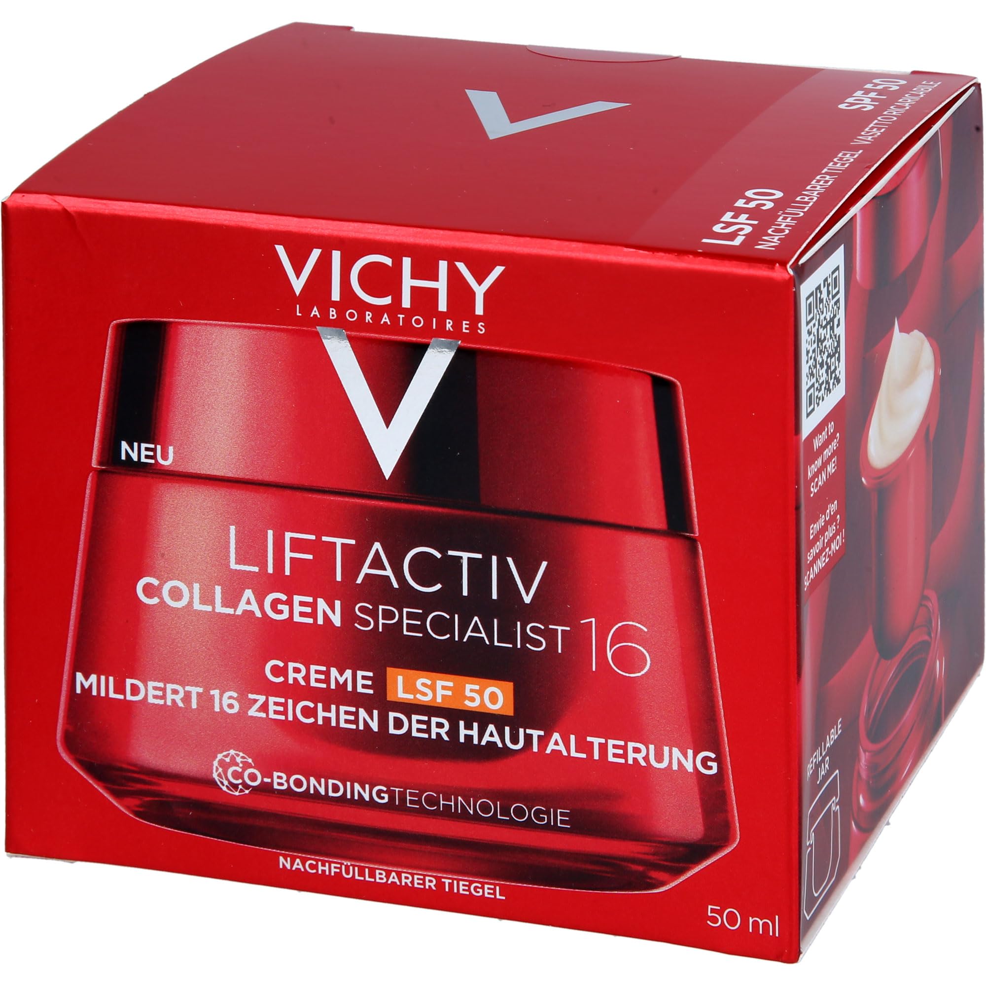 Vichy Liftactiv Collagen Specialist 16 krem SPF 50, krem na dzień i do pielęgnacji twarzy przeciw 16 oznakom starzenia się skóry, z ramnozą, peptydami i maitake, ochrona przed promieniowaniem UV do