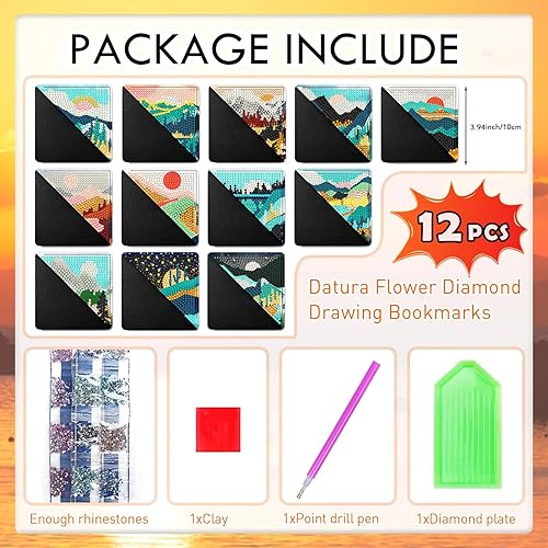 Miniatura 9 de 12 marcapáginas de arte con diamantes de hoja de arce, calabaza, pavo, gnomo, piña, cono, de pino, para otoño, Acción de Gracias, amantes de los