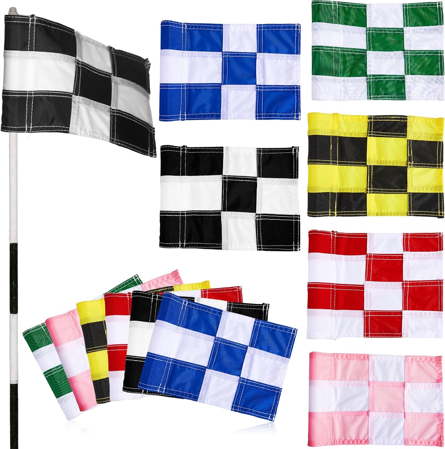 Preboun 6 Pcs Checkered Golf Flag with Tube 6'' L x 8'' W