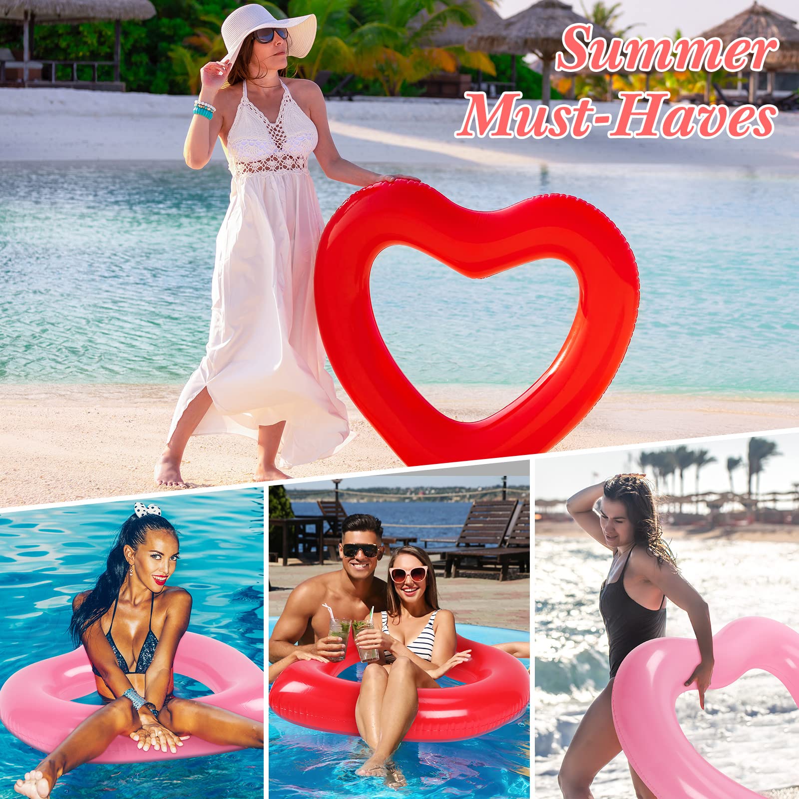 6 Pack Heart Inflatable Swim Tube 47.3 X 39.4 Inch Heart