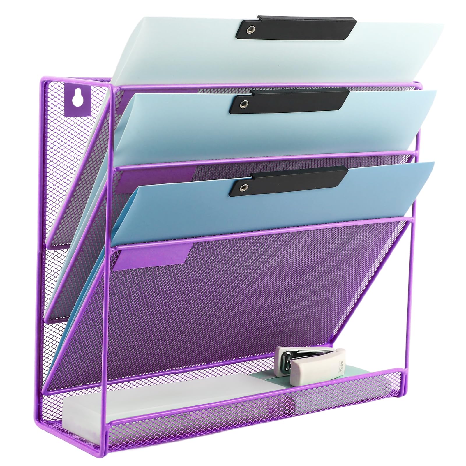 EASEPRES Desk File Organizer Mesh 4-Tier, Hanging Wall Mount Document Organization Stand, Desktop Vertical Mail Paper Folder Holder Rack with Bottom