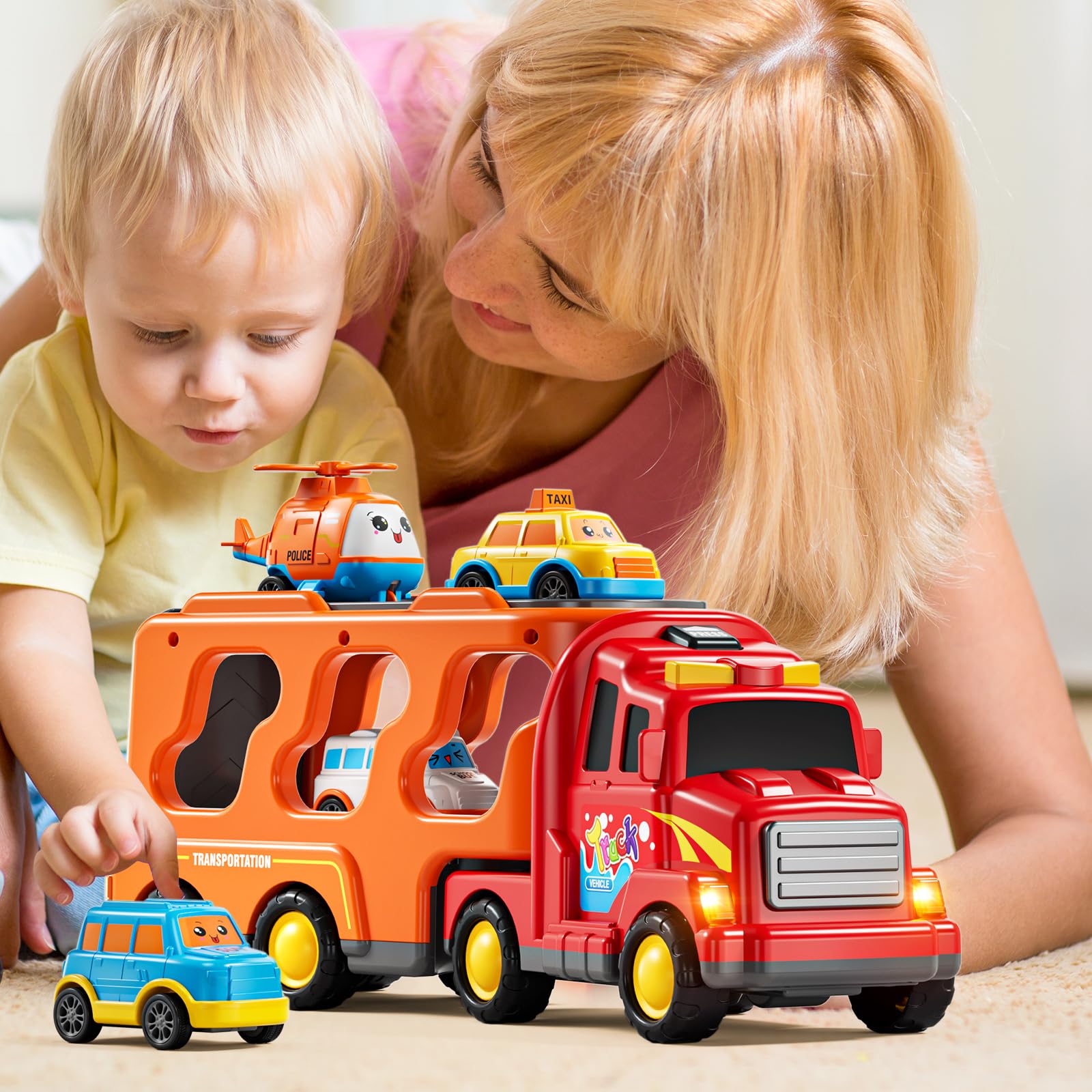 Camion per bambini dai 3 ai 4 anni, giocattoli per bambini 3, 4, 5, 6, 7 anni, 5 in 1, set di giocattoli per veicoli con suono e luce, regalo di compleanno di Natale per bambini