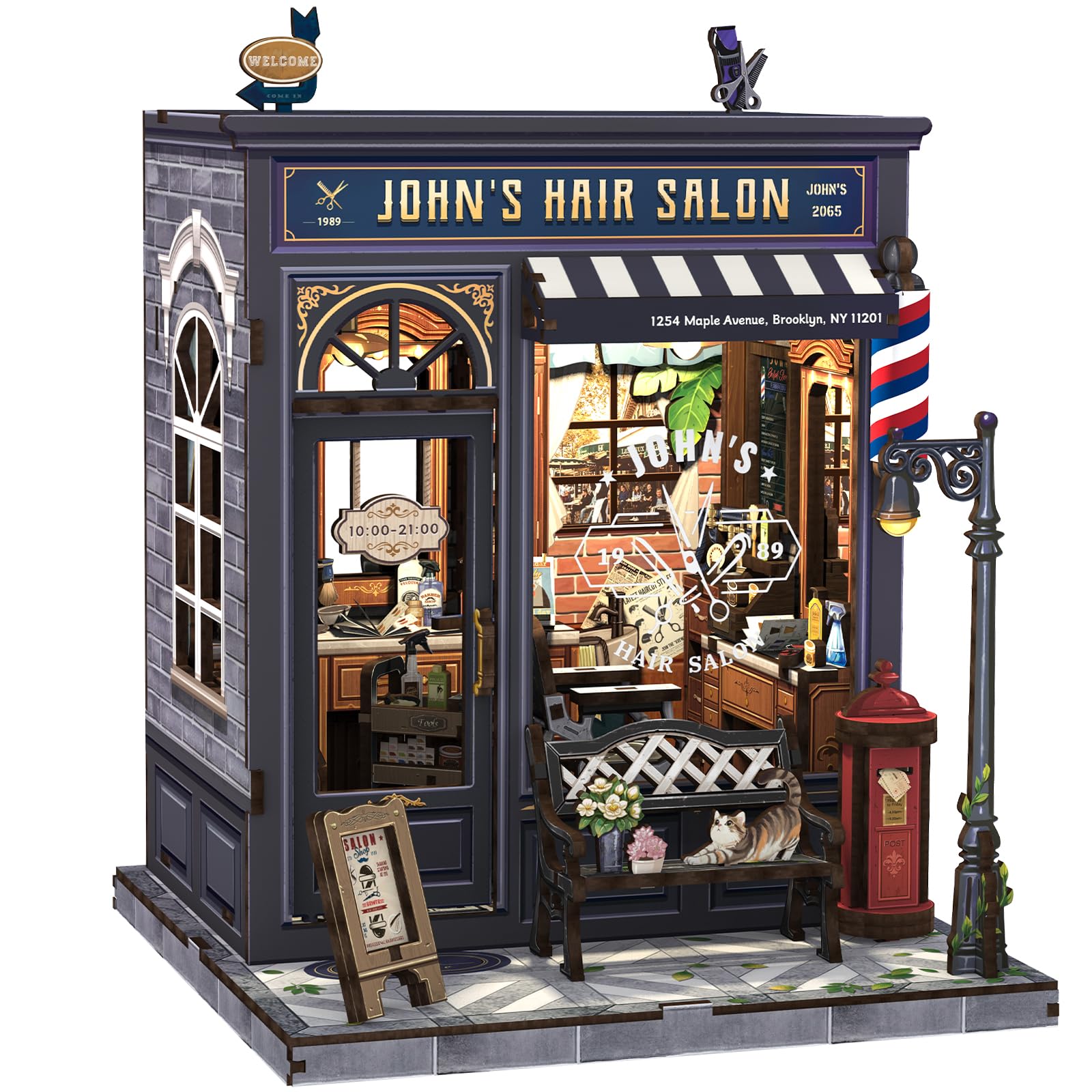 CUTEBEE Book Nook Kit - Miniatur Puppenhaus mit LED Beleuchtung, 3D Holz Puzzle Buchstütze, Retro&nostalgische Bücherregal Dekoration, (John's Hair Salon)