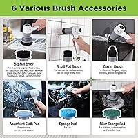 Vista 7 de WORKPRO 8V Electric Spin Scrubber, 3-Speed Adjustable Shower Scrubber with 6 Replaceable Brush Heads, IPX6 Waterproof Electric Scrubber for Cleaning