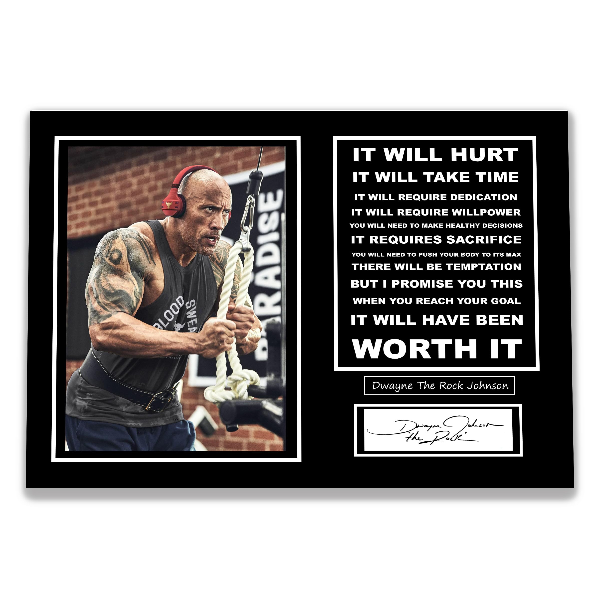 Signed By The Stars Black Stunning Quality Dwayne Johnson It Will Hurt Signed/Autographed Inspirational Photo Print Wrestling