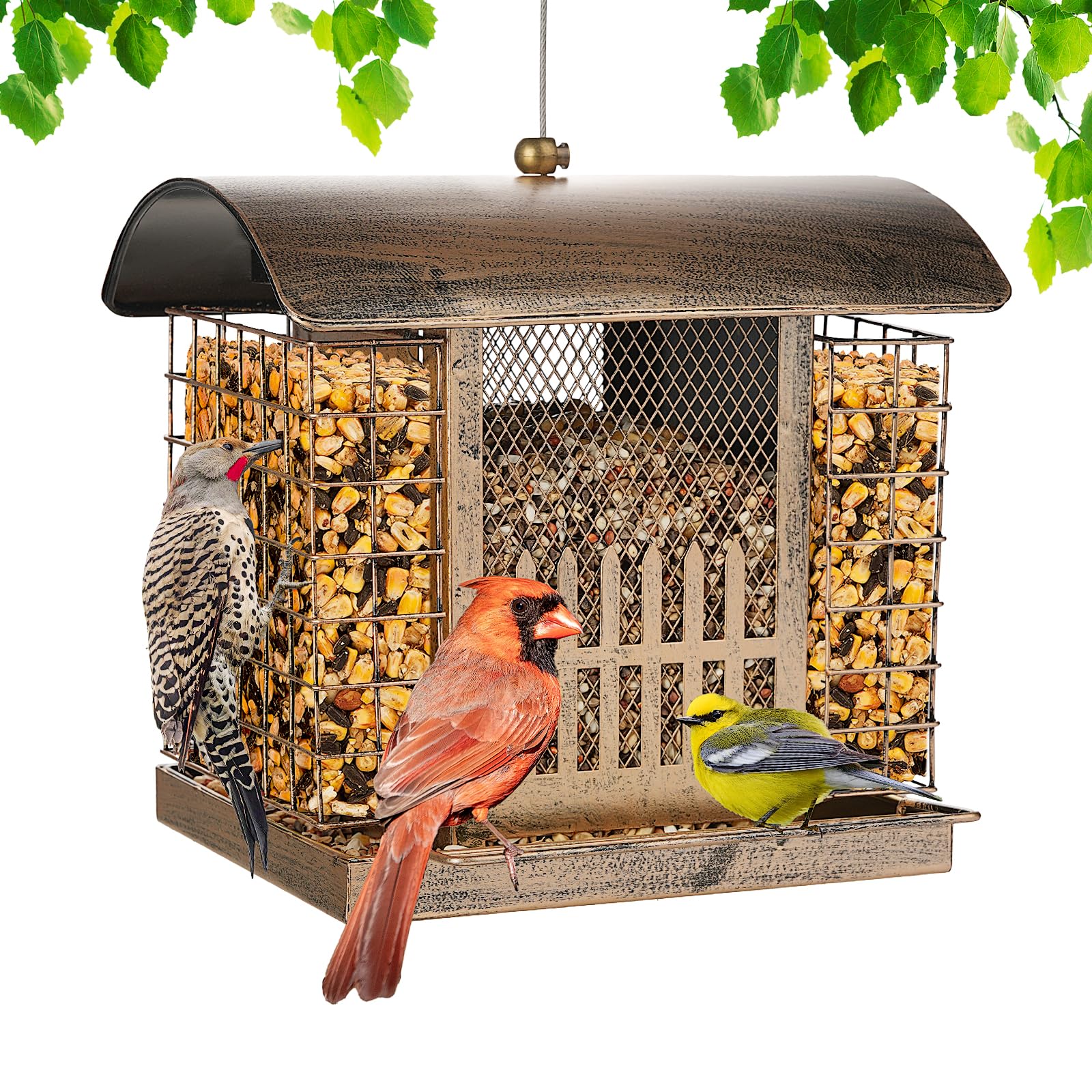 Suet Bird Feeder Outdoor Hanging with 2 Metal Mesh Cages - Attracts Woodpeckers, Finches, Sparrows - Wild Bird Feeder for Garden, Yard Decoration or Gift