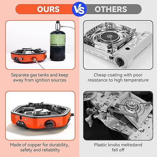 Miniatura 3 de GIGART Estufa portátil de propano para campamento, estufa de campamento ajustable con encendido piezoeléctrico, estufa ligera para mochileros para